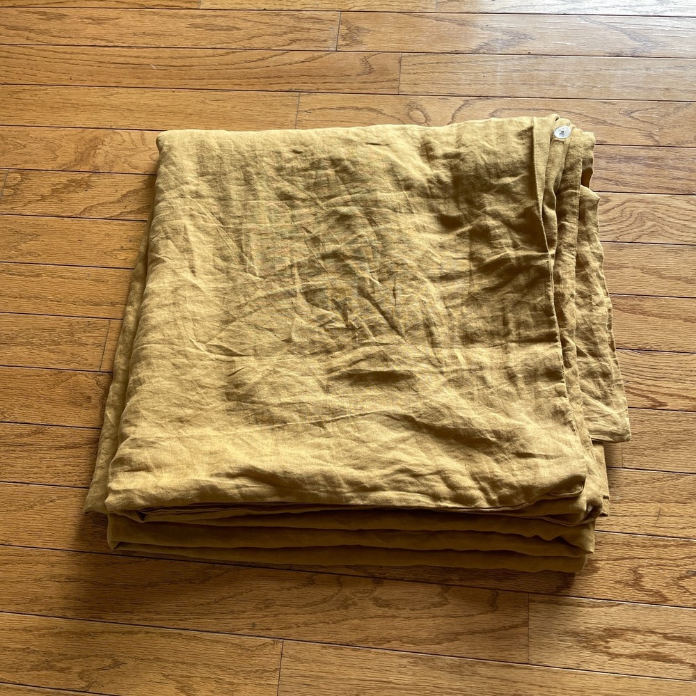 Quince Full/Queen 100% Linen Duvet Cover Camel Brown Button Closure